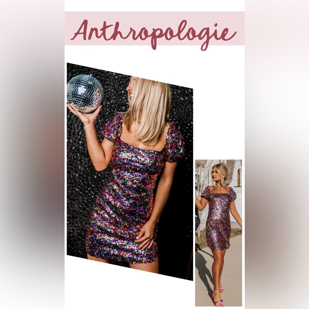 ANTHROPOLOGIE FATE Sequin Mini Disco Dress Medium Party